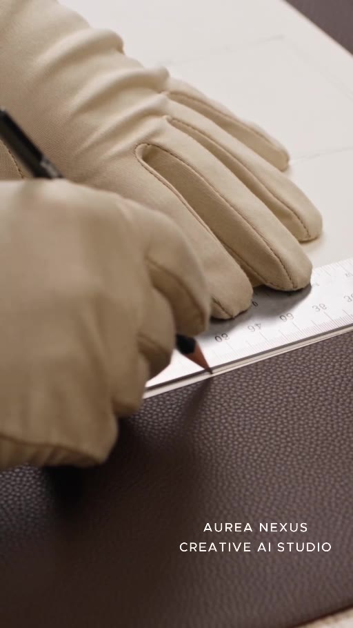 Close-up of gloved hands working with leather